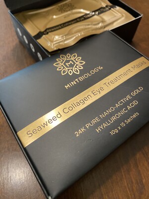BOX OF 15 SACHETS - MINTBIOLOGY SEAWEED COLLAGEN EYE TREATMENT MASKS 10G EA NEW