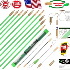 14FT Fiberglass Fish Tape Wire Pulling Kit with 8 Attachments - Green Glow Rods