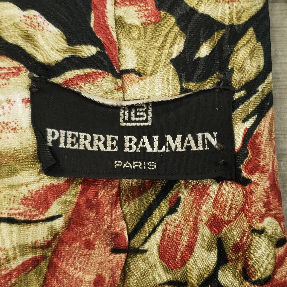 Corbata de diseñador Pierre Balmain Paris para hombre floral negra roja beige marrón vintage Foto 4 de 4