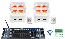 2 Rockville BEST PAR 50 White Battery Wash Lights Wireless DMX Control RGBWA UV