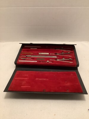 VINTAGE CHARVOS DRAFTING COMPASS SET & CASE NO. 677 MADE IN USA tools incomplete