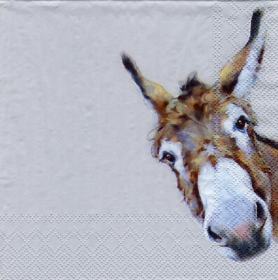 3 Servietten ~ Tiere, Bauernhof, Esel Gonzo, Art Nicky Litchfield ~ 33x33