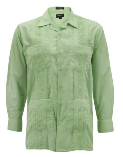 Men's Guayabera Long Sleeve Button Up Cuban Beach Casual Embroidered Dress Shirt - Picture 30 of 74