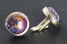 Round Purple Copper Mohave Turquoise Gemstone Cufflinks 925 Silver Men's Jewelry