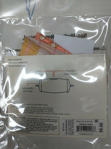(4) CAT & JACK Kids Girls Fabric Reusable Adjustable Face Masks Floral Plaid NWT - Picture 3 of 4