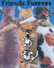 Cat 18" Necklace With 2 Crystal Stones in Silver Plate Made in USA by OSC NEW