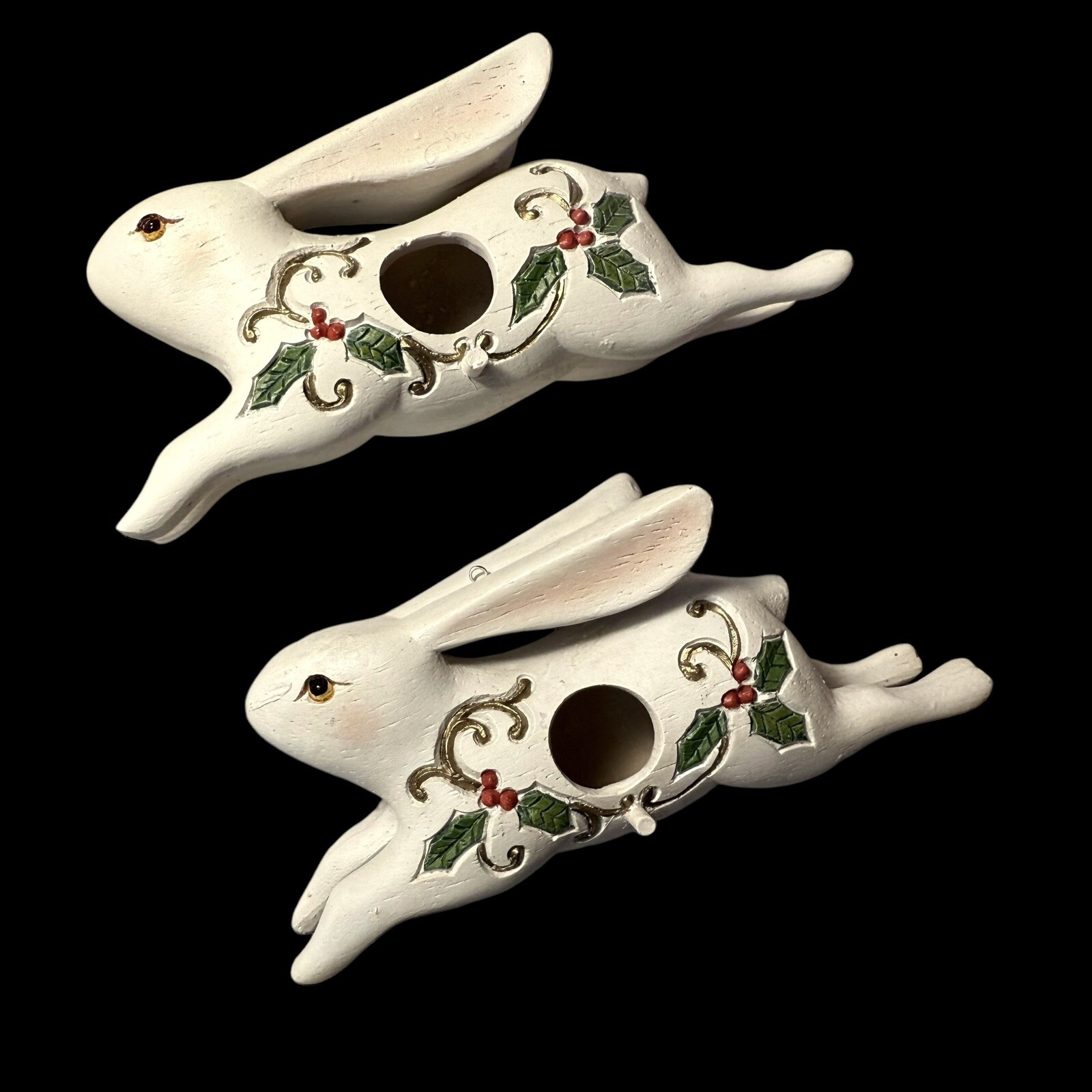 Bunny Rabbit Birdhouse Christmas Ornaments White Holly Set Of 2 Pacific Rim