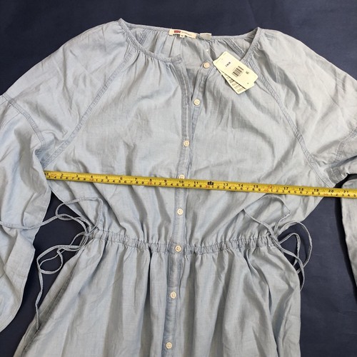 Levi’s Woman Denim Dress M Light Blue Relax Fit Draw-string Waist Balloon Sleeve - Picture 4 of 7
