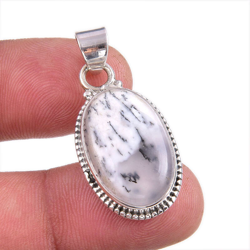 Natural Dendrite Opal Gemstone 925 Solid Sterling Silver Gift Pendant 1.5