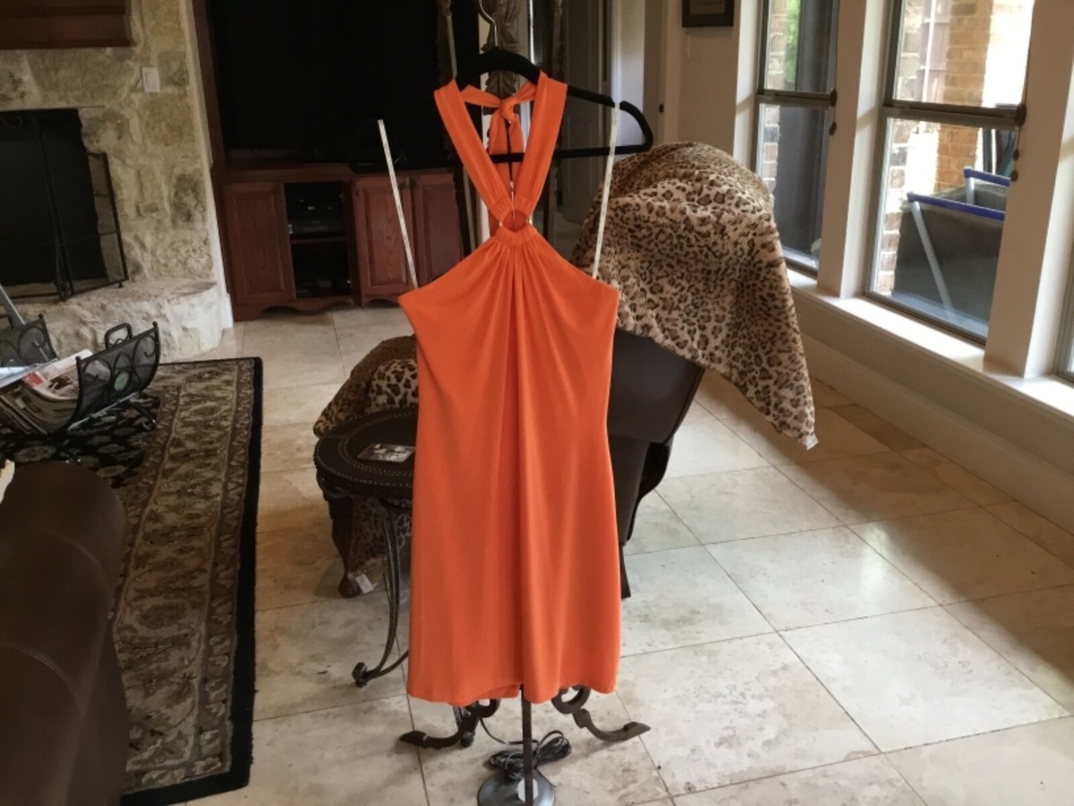 open lace back dress Orange Bell Sleeve Midi Dress