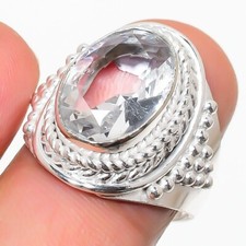 White Topaz Gemstone Handmade 925 Sterling Silver Jewelry Ring Size 8 U.S.A 