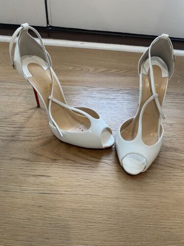 Christian Louboutin Senora White 100mm Patent Leather Heels Size 38.5 WORN ONCE