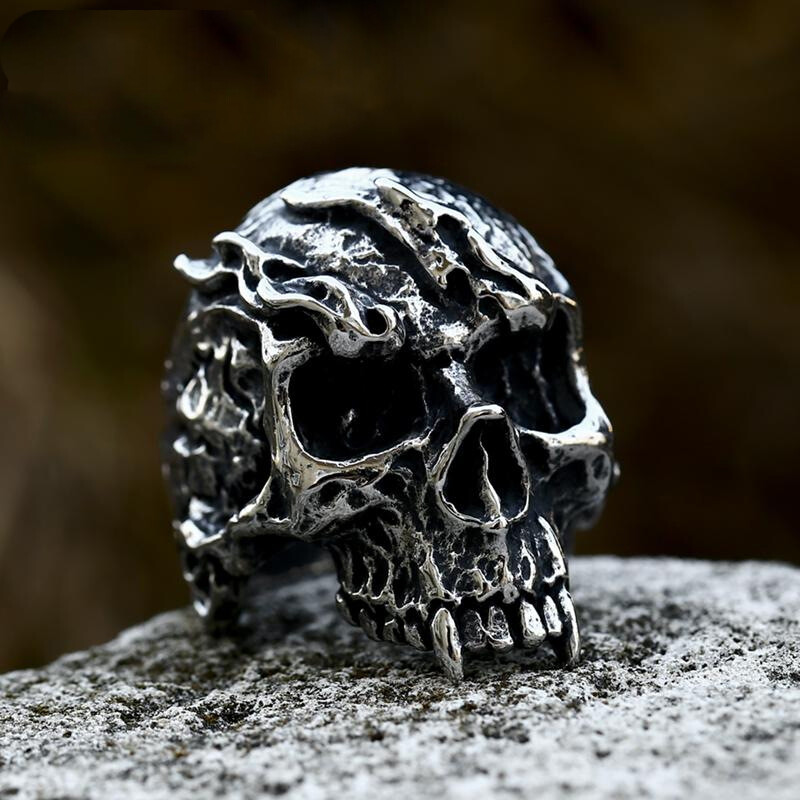Gothic Vampire Skull Ring Stainless Steel Men's Skeleton Jewelry Biker Punk  Ring