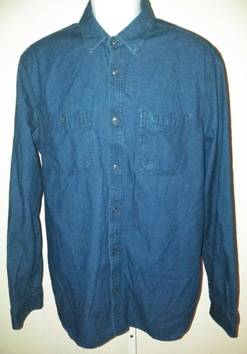Camisa de trabajo Gap 1969 mezclilla algodón lavado oscuro micro puntos para hombre talla L con botones delanteros - Imagen 8 de 8