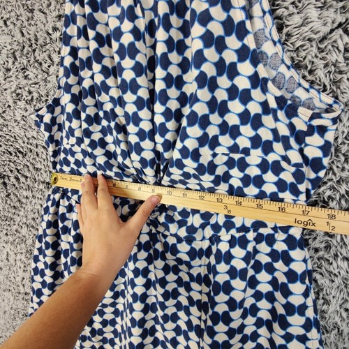 Ava & Viv Linen Halter Midi Dress Geometric Blue Pockets Womens Size XXL Resort - Picture 5 of 9