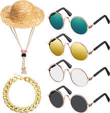 6 Pieces Pet Dog Cat Costume, Pet Sunglasses and Summer Pet Straw Hat with Faux