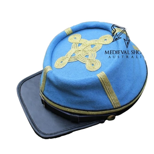 Civil War Infantry Pattern Leather Peak General's Kepi, Sky Blue - ALL SIZES!!!