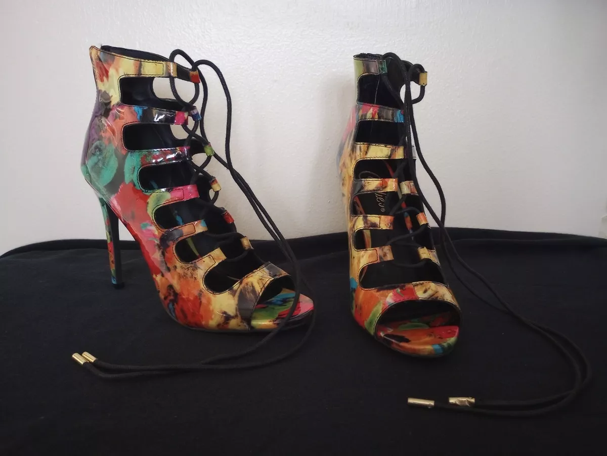Candies Women Rainbow Gladiator Lace Up Heels Multicolor Size 8 eBay