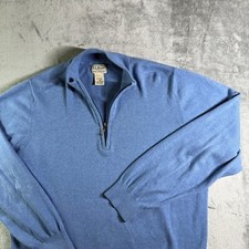 LL Bean Cotton Cashmere 1/4 Zip Pullover Sweater Knit Top Blue L