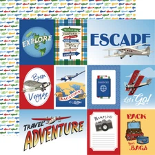 2 Sheets of Carta Bella OUR TRAVEL ADVENTURE 12x12 Cardstock - Multi Journaling