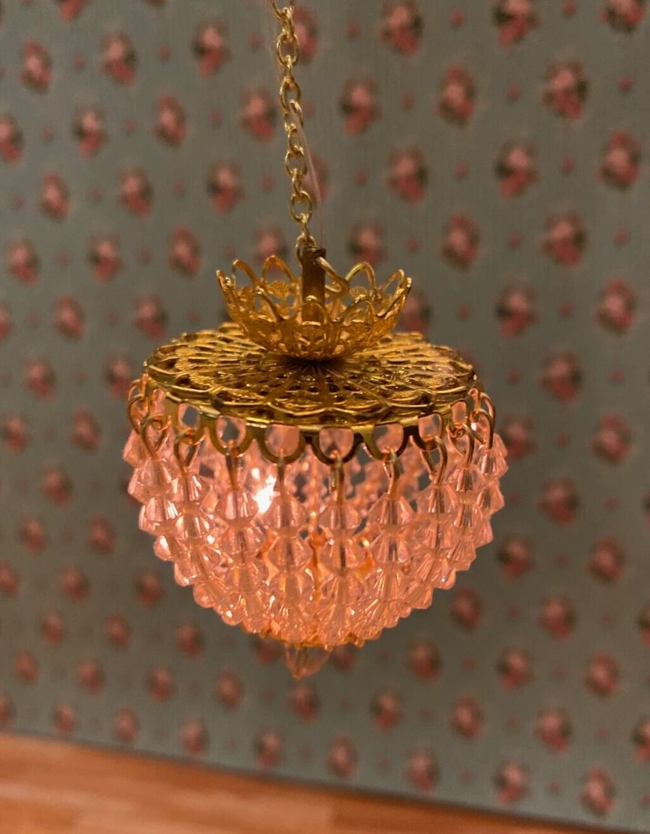 Miniature Dollhouse Pink Hanging Lamp 12V Handcrafted by Warren Richardson
