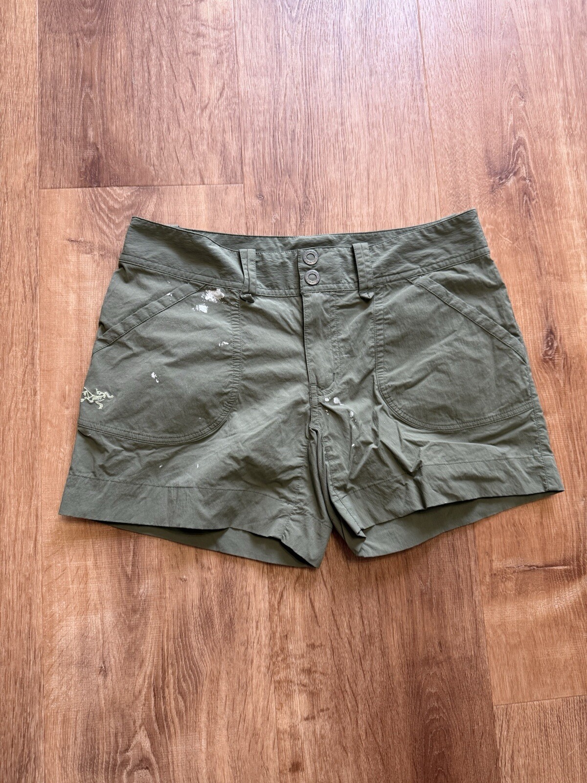 ARC'TERYX Arcteryx pantaloncino parapetto donna taglia 4 nylon verde leggero escursionismo *macchie