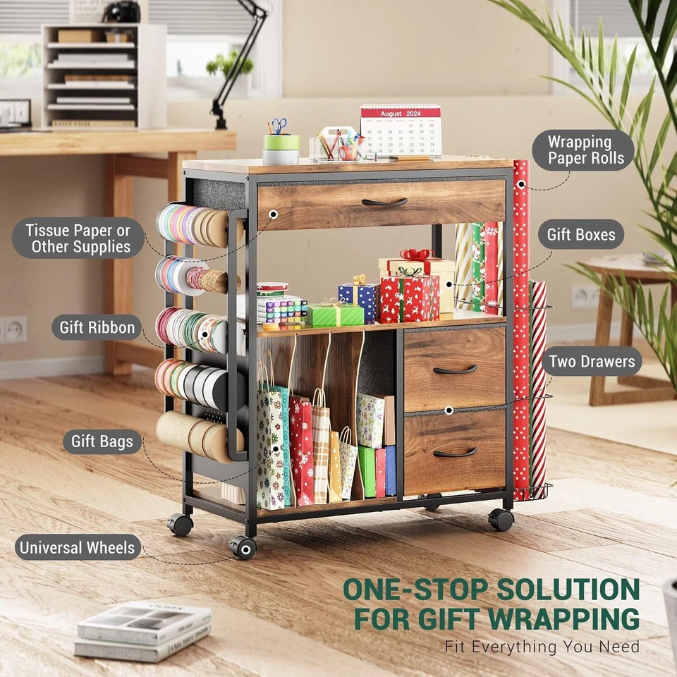 Estación de envoltura de regalo resistente con ruedas silenciosas y diseño que ahorra espacio - 110 libras Foto 4 de 4