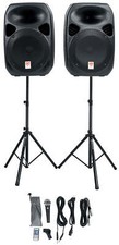 Rockville RPG122K Dual 12" Powered Speakers, Bluetooth Mic Speaker Stands Cables