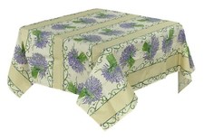 French Provencal Coated Cotton Tablecloth Lavender Bouquet Ecru France 59 X 59