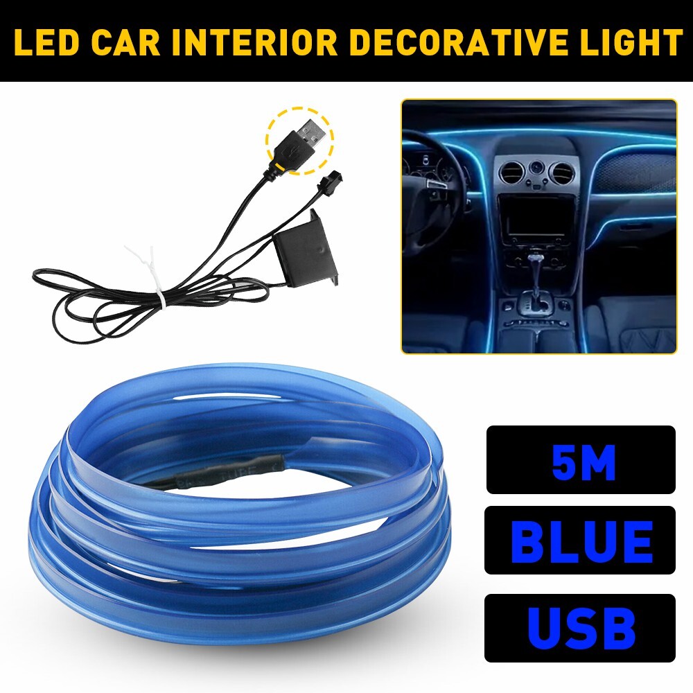 5m Blue LED Car Interior Decorative Atmosphere Wire Strip Light Accessories US S