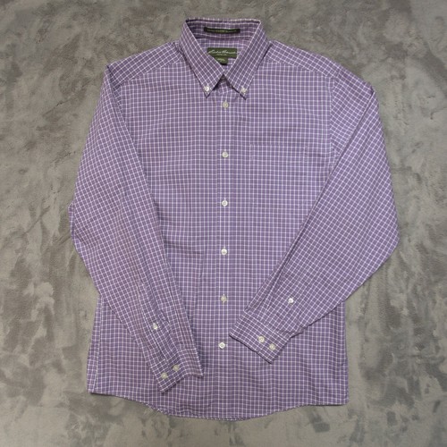 Eddie Bauer Button Down Long Sleeve Shirt Adult Small Relaxed Fit Purple Check - Picture 1 of 9