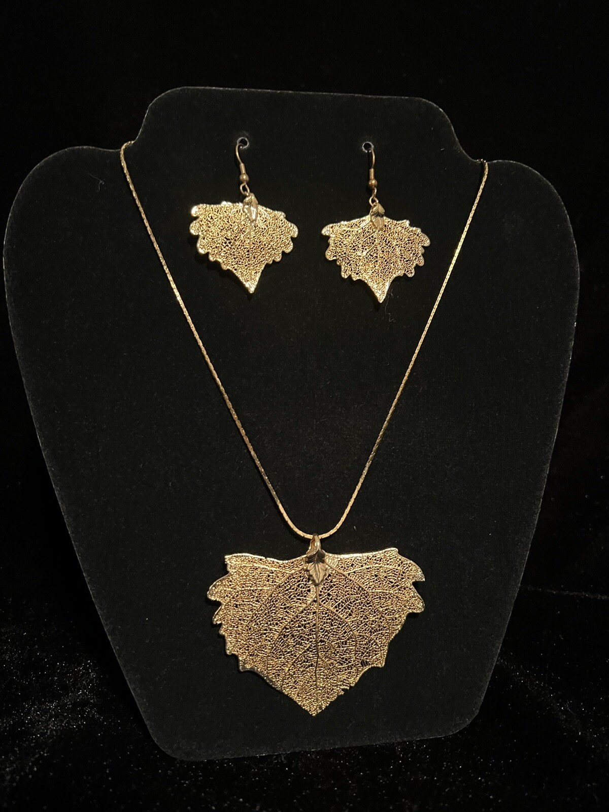 24k Gold dipped Lucky Leaves Necklace And Earring… - image 1
