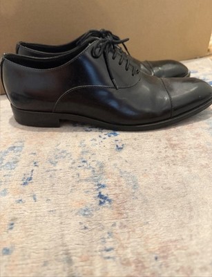 Emporio Armani Black Leather Cap-Toe Oxford Shoes Size 9
