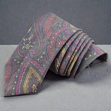 $135 ROBERT KEYTE Tie Multicolor Paisley Wool Silk Handmade England 60" L 3.15"
