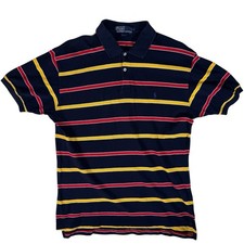 Polo By Ralph Lauren Navy Blue Striped Short Sleeve Polo Shirt Men's Size Large