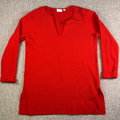 Anthropologie Elli & W Red Ribbed Sweater Tunic XL Merino Blend Cozy Winter
