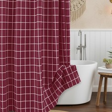 Fabric Farmhouse Shower Curtain for Bathroom-Modern Faux Linen Textured Grid ...