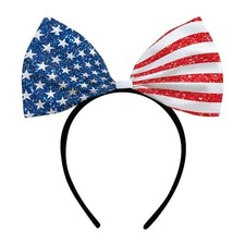 4th of July Patriotic Headband with Large American Flag Bow, USA Independence