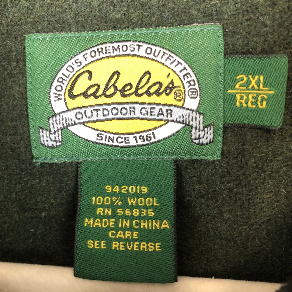 Cabela's Wool Button-Front Shirt Green Mens 2XL Regular Outdoors Comfort - Image 2 of 4