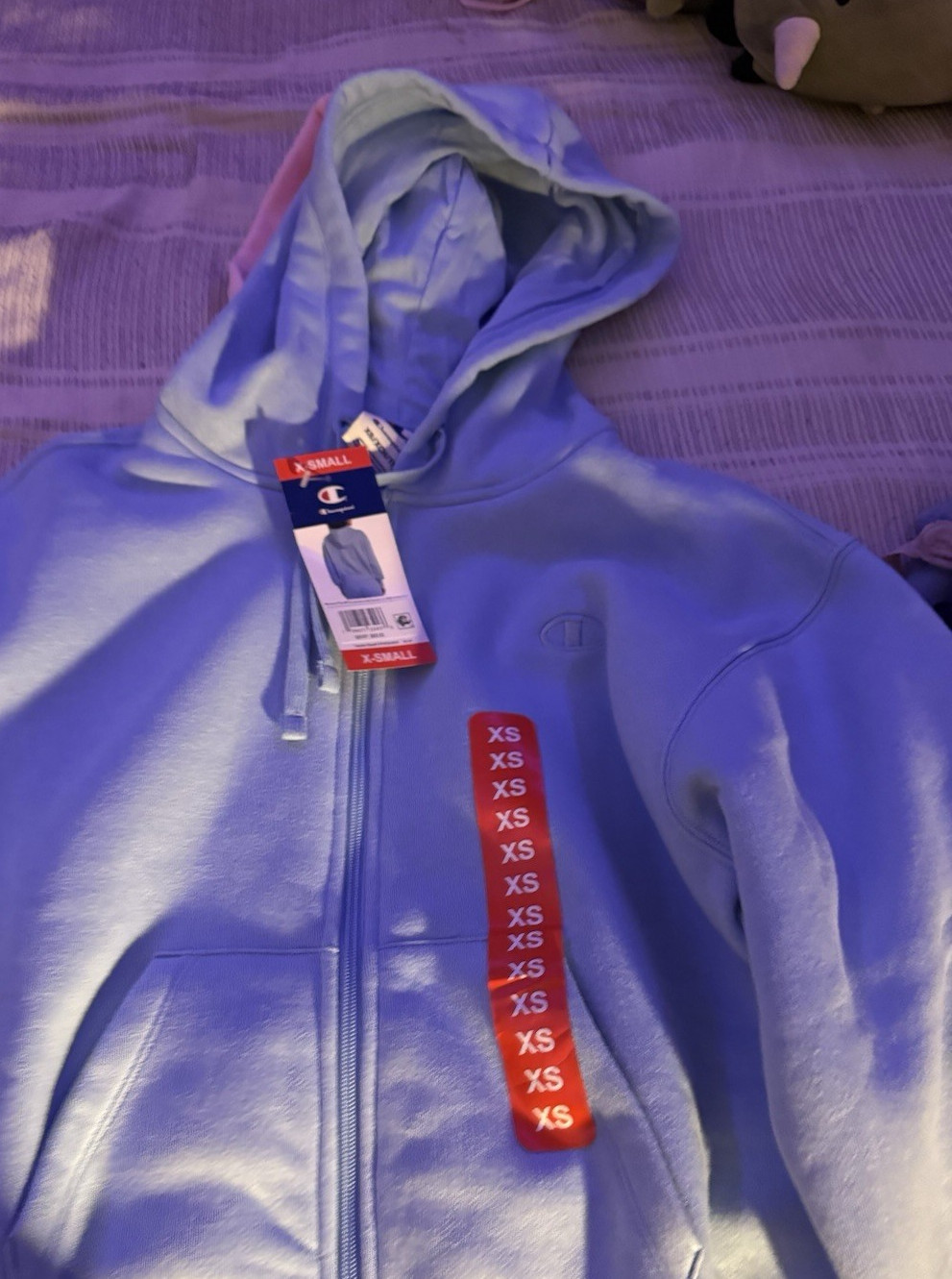 Champion Women's Full Zip Hoodie Light Blue XS Logo Long Sle