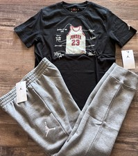 NWT Nike Air Jordan Boys YLG Black/Gray/White/Red Jersey Jogger Pants Set Large