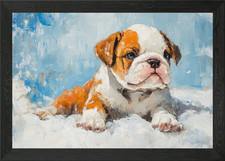 Bulldog Puppy Oil Painting | Bulldo Framed Wall Art Poster Canvas Print Picture
