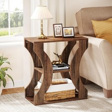 Image of 60cm Farmhouse End Table, 3-Tier Wood Side Table with Storage for Living Room