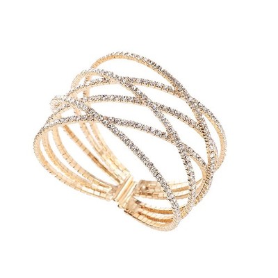 6-Layer Cross Claw Chain Rhinestone Open Cuff Bangle