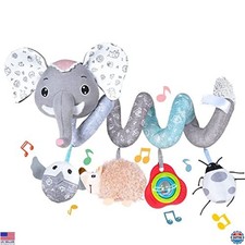 Koty Plush Activity Spiral Car Seat Toy - Grey Elephant with Music Box  Rattles