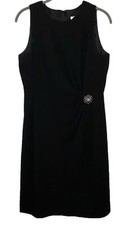 Liz Claiborne Women’s Little Black Dress 8 Inset Tank Straps Rhinestone Broach