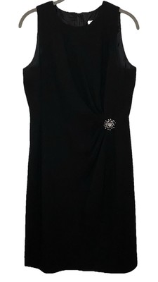 Liz Claiborne Women s Little Black Dress 8 Inset Tank Straps Rhinestone Broach