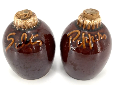 Hull Pottery Brown Drip Glaze Salt & Pepper Shakers Oven Proof USA Vintage