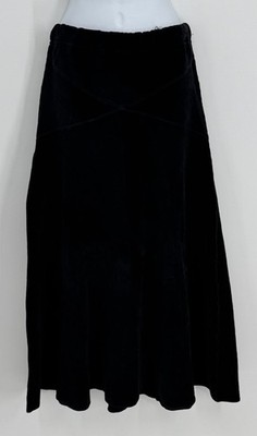 Sonia Rykiel 2 Paris Black Knit Midi Skirt A-Line Velour Designer Minimalist