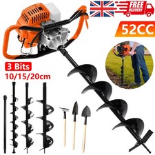 52CC Petrol Post Hole Borer Fence Earth Auger Digger + 3 Drill Bits + Extension